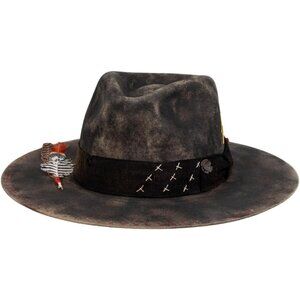 Unisex Anthracite Western With Feather & Band Detail Classic Fedora Cowboy Hat